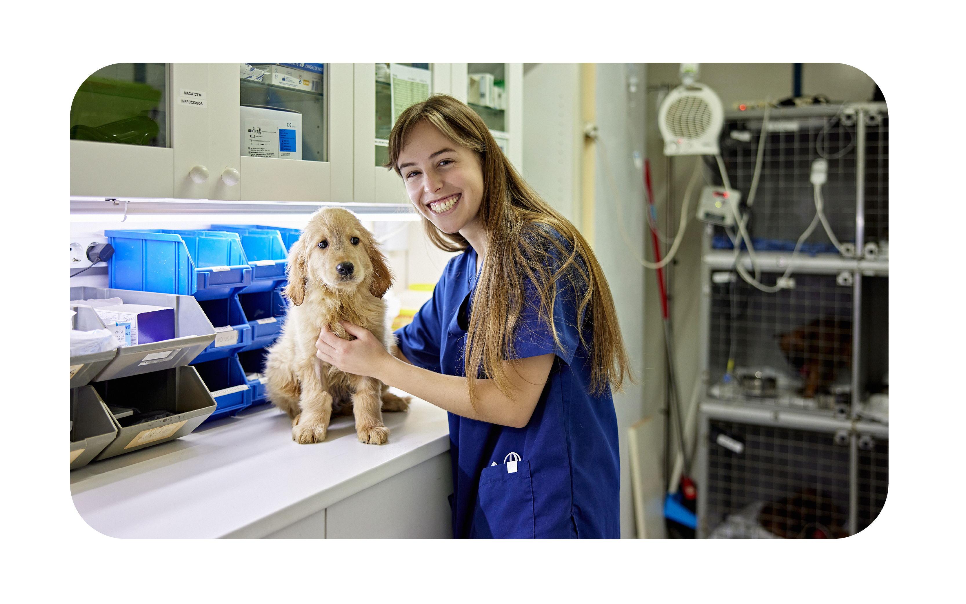 Vet Technician with puppy in exam room